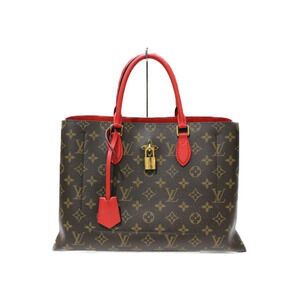 LOUIS VUITTON Flower Tote Monogram Coquelicot Red Canvas Leather 2way Shoulder
